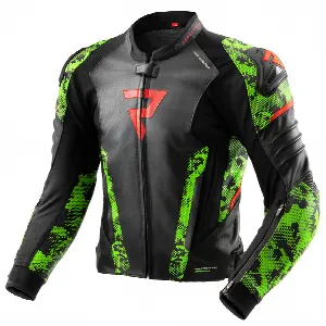 Rebelhorn VELOCE CAMO BLACK GREEN FLUO RED LEATHER MOTORCYCLE JACKET