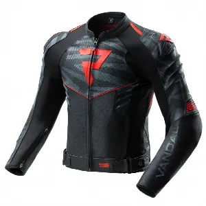 Rebelhorn VANDAL 2 BLACK GREY FLUO RED LEATHER MOTORCYCLE JACKET