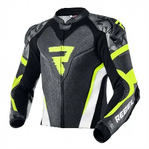 Rebelhorn REBEL BLACK WHITE FLUO YELLOW LEATHER MOTORCYCLE JACKET