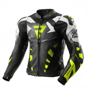 Rebelhorn INFERNO BLACK FLUO YELLOW LEATHER MOTORCYCLE JACKET