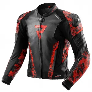 Rebelhorn VELOCE CAMO BLACK FLUO RED LEATHER MOTORCYCLE JACKET