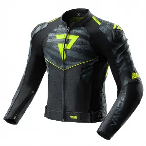 Rebelhorn VANDAL 2 BLACK GREY FLUO YELLOW LEATHER MOTORCYCLE JACKET