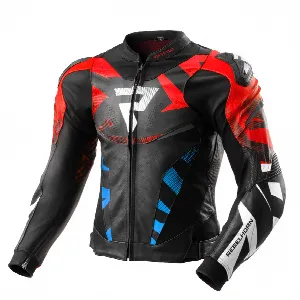 Rebelhorn INFERNO BLACK BLUE WHITE RED LEATHER MOTORCYCLE JACKET